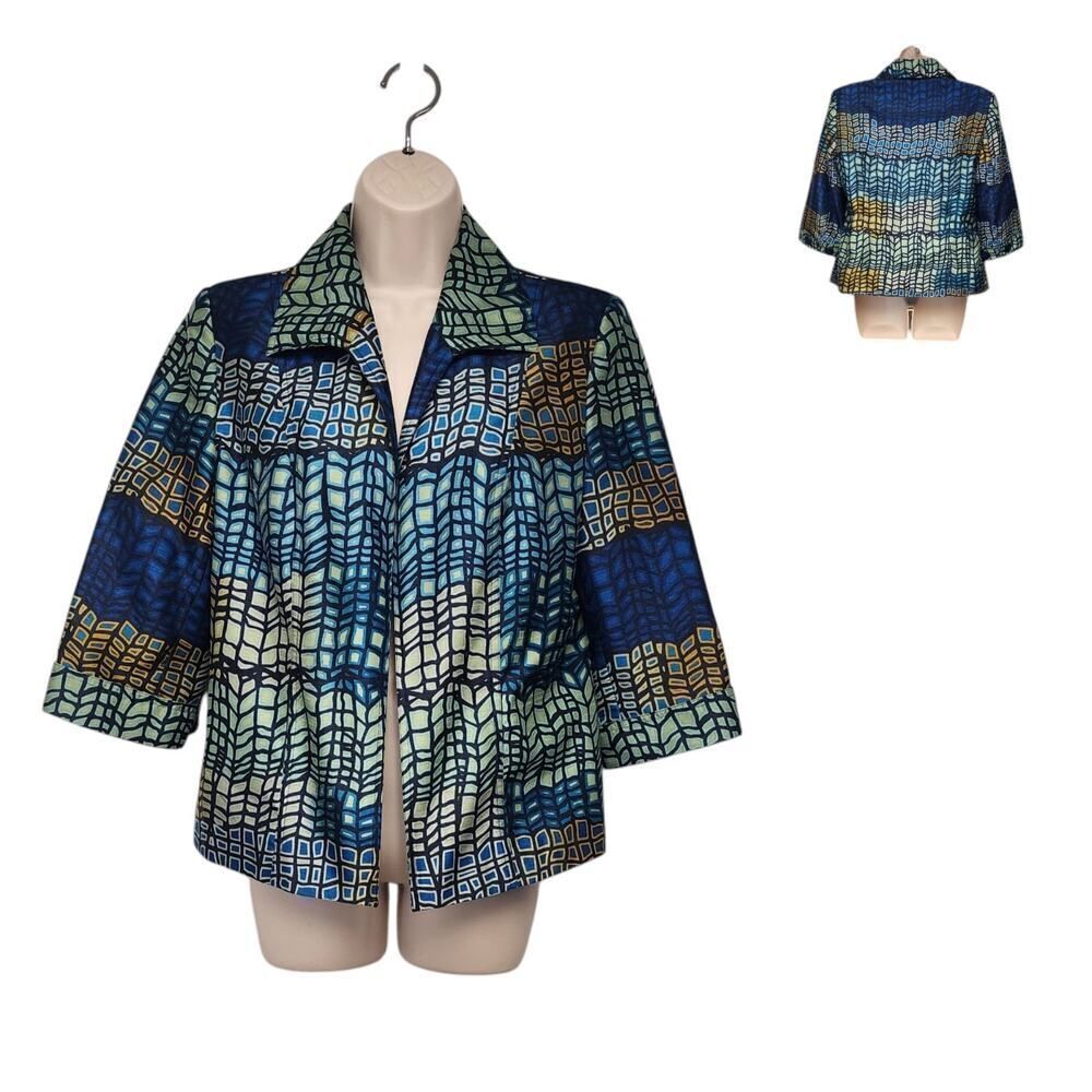 Investments Sungle Breasted 3/4 Sleeve Open Teal/Black Blazer Jacket Size 6